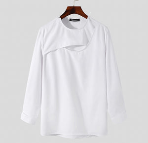 Men's Long Sleeve Crew Neck Hollow Out Blouse