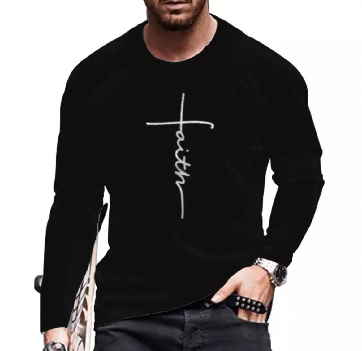 Men's Novelty Graphic Black Long Sleeve Casual Streetwear TShirt