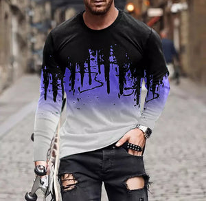 Men's Graphic Black Long Sleeve Fashion Casual Streetwear T-Shirt